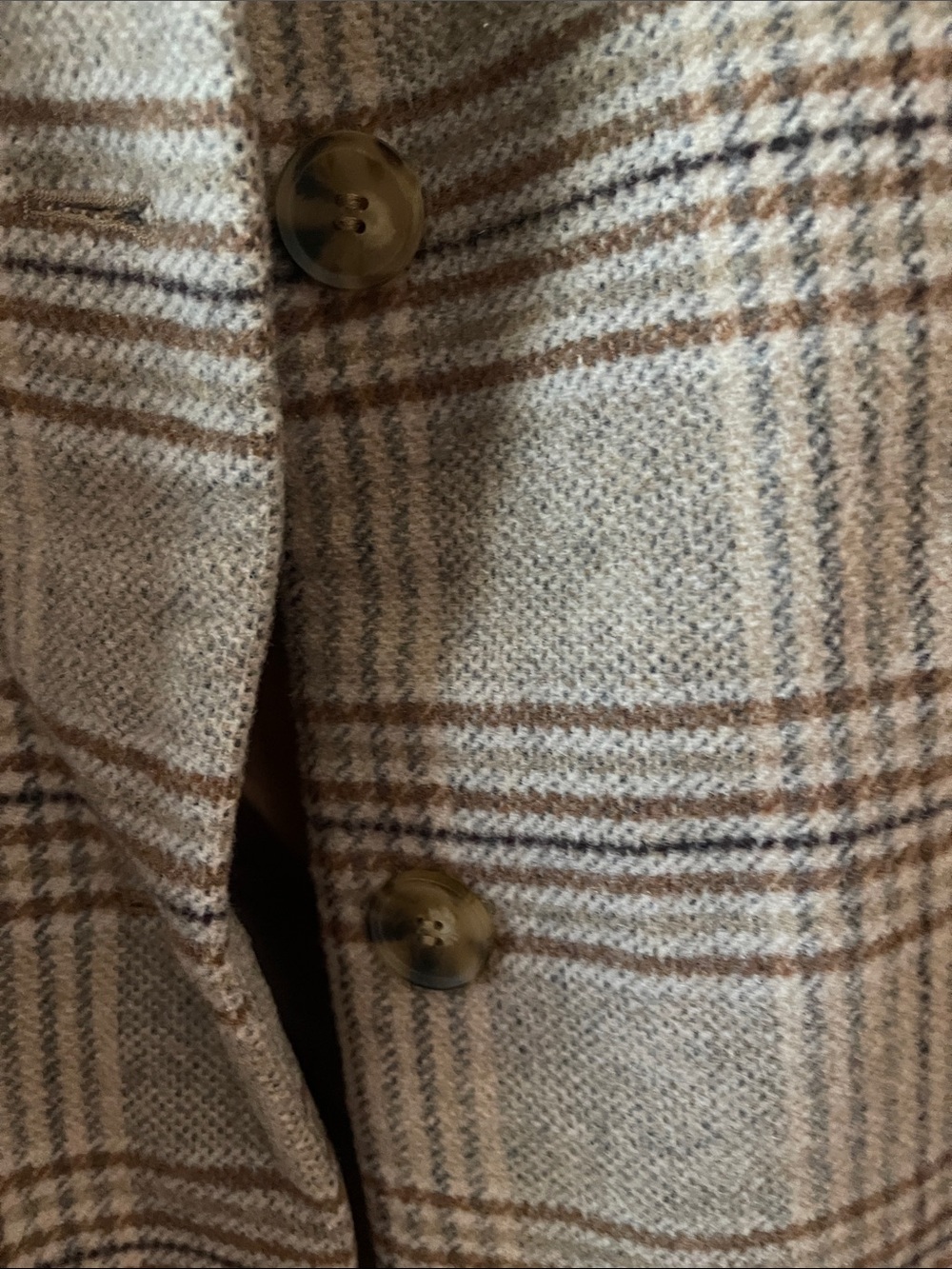 DKNY Beige and Brown Plaid Pea Coat - Picture 3 of 11